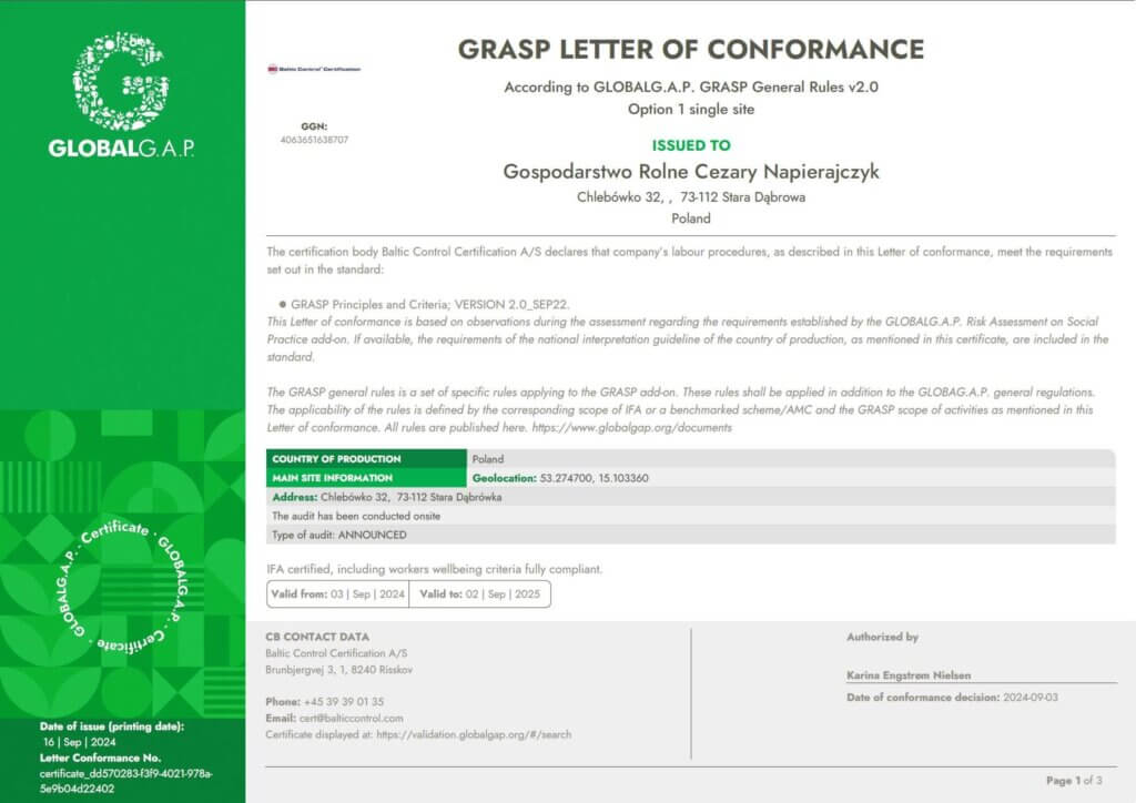 GRASP LETTER OF CONFORMANCE
