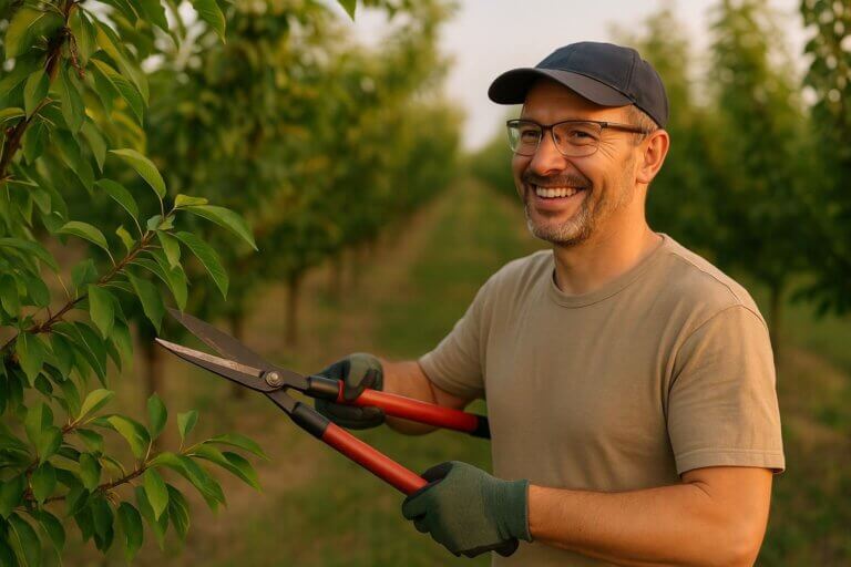 Praca sezonowa – obcinanie drzewek w sadzie Cherry & Berry